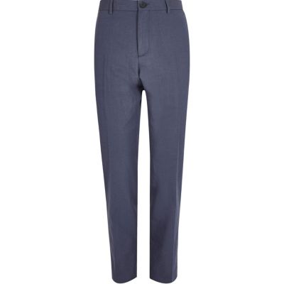 Blue smart slim elastic waist trousers